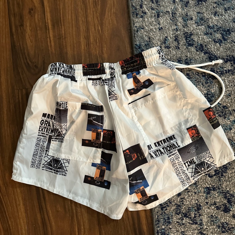 White Graphic Print Swim Shorts